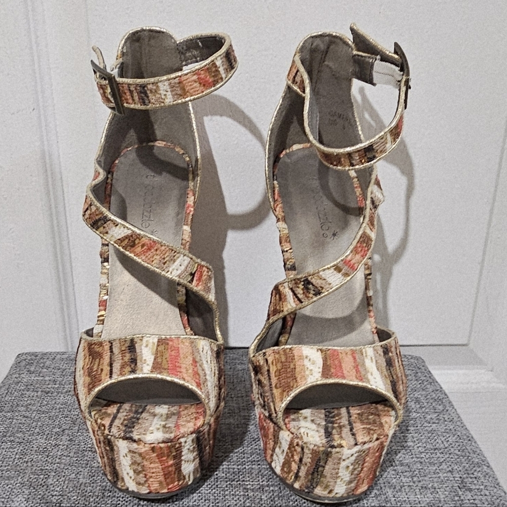 Shoe Dazzle Multicolor Striped Platform Sandals